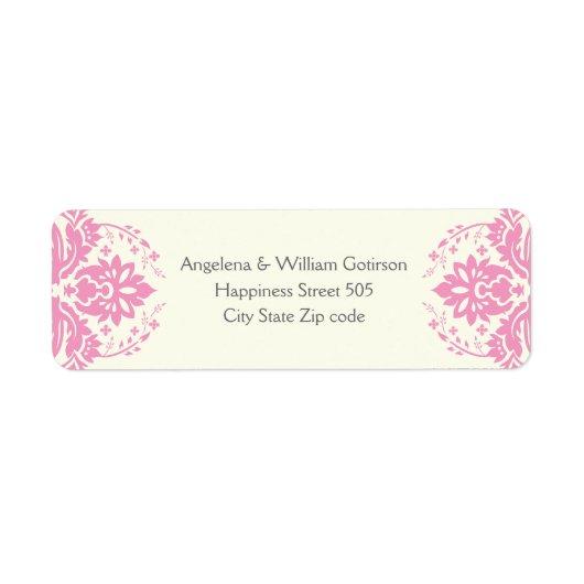 Étiquette Damask rose, gris, mariage d'ivoire (Devant)