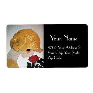 ÉTIQUETTE DAME AVEC ROSE ROUGE BEAUTY MODE COSTUME DESIGNER