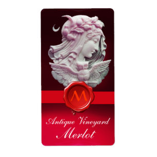 Étiquette DAME DE LA NUIT, OWL RED WAX SEAL MONOGRAM Vin