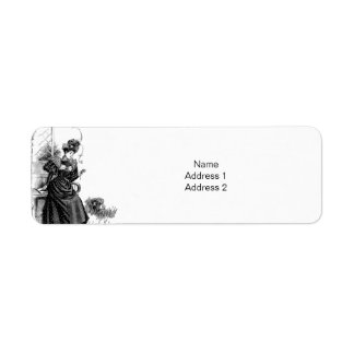 Étiquette Dame victorienne noire et blanche avec des fleurs
