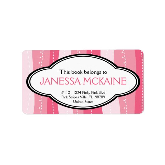 Étiquette Dames personnalisées rose rayures ondulées (Devant)