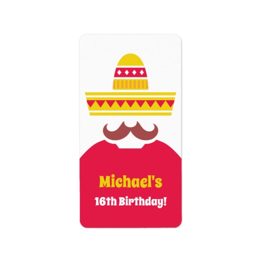 Étiquette d'anniversaire de fiesta avec moustache (Devant)