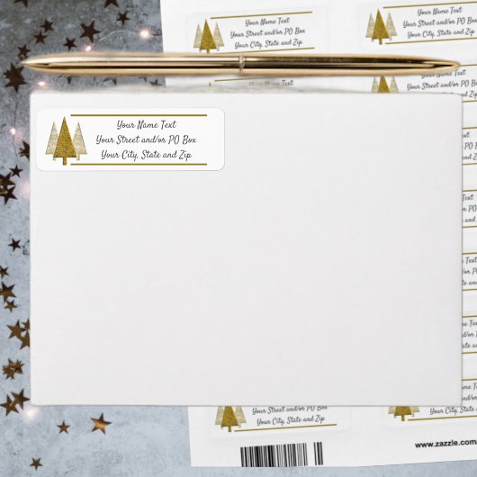 Étiquette d'arbres de Noël or et blanc