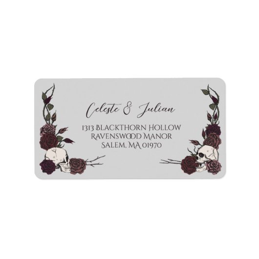Étiquette Dark Floral Skull Gothic Wedding Return Address (Devant)