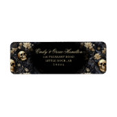 Étiquette Dark Gothic Floral Skull Gold Adresse de retour (Devant)