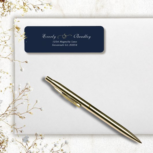 Étiquette Dark Navy Blue White Script Elegant Return Address