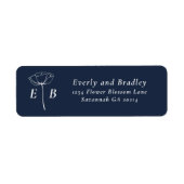 Étiquette Dark Navy White Monogram Floral Accent Address (Devant)