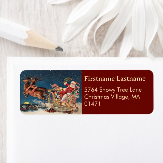 Étiquette Dark Red Patriotic Santa Holiday Return Address (En situation)