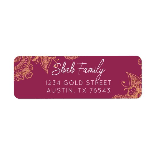 Étiquette Darple Purple et Gold Henna Adresse de retour (Devant)