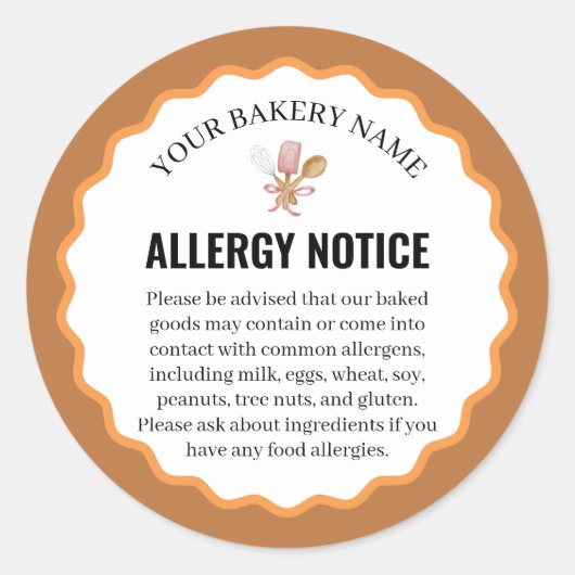 Étiquette d'avis d'allergie aux ustensiles de boul (Devant)