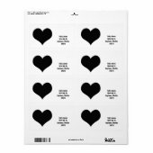 Étiquette de adresse à coeur noir (Feuille entière)