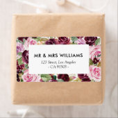 étiquette de adresse à fleurs bordeaux violet (En situation)