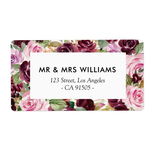 étiquette de adresse à fleurs bordeaux violet (Devant)