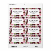 étiquette de adresse à fleurs bordeaux violet (Feuille entière)