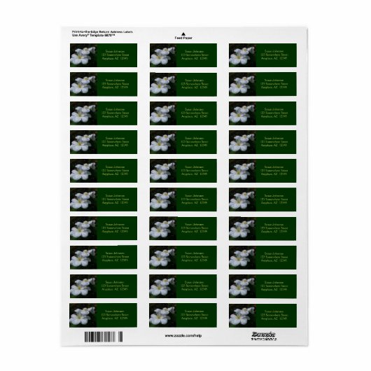 Étiquette de adresse à fleurs Clematis blanches (Feuille entière)