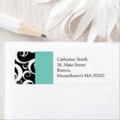 Étiquette de adresse Aqua et Black Damask (En situation)