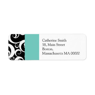Étiquette de adresse Aqua et Black Damask