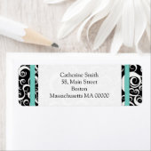 Étiquette de adresse Aqua et Black Damask (En situation)