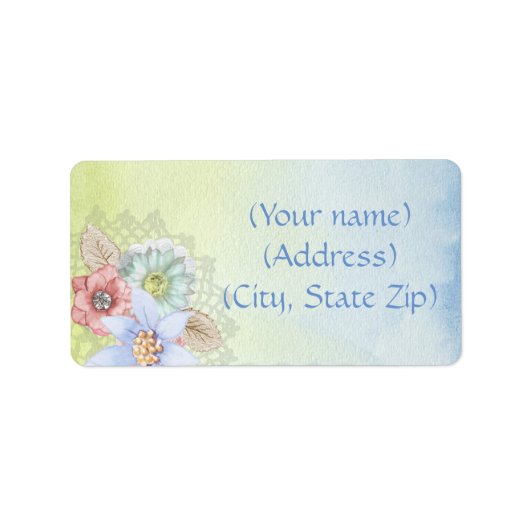 Étiquette de adresse/aquarelle et fleurs (Devant)