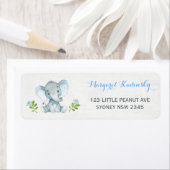 Étiquette de adresse Baby shower bleu Floral Eleph (En situation)