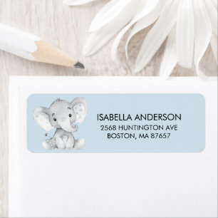 Étiquette de adresse Baby shower Blue Elephant