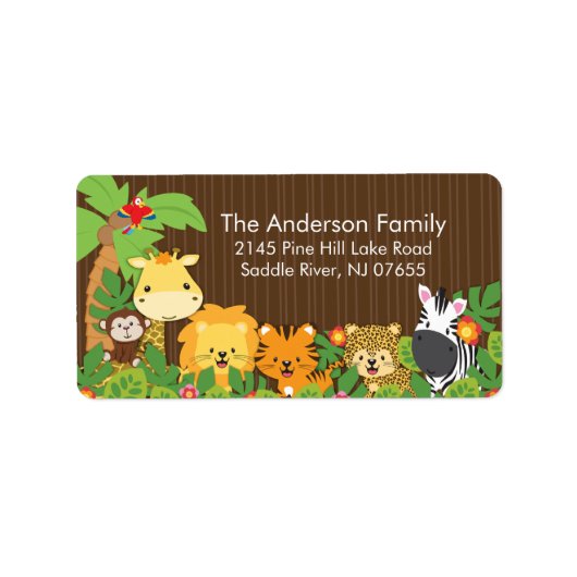 Étiquette de adresse Baby shower de la Jungle Cute (Devant)