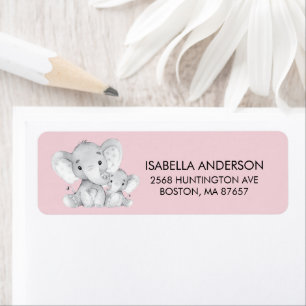 Étiquette de adresse Baby shower rose éléphant