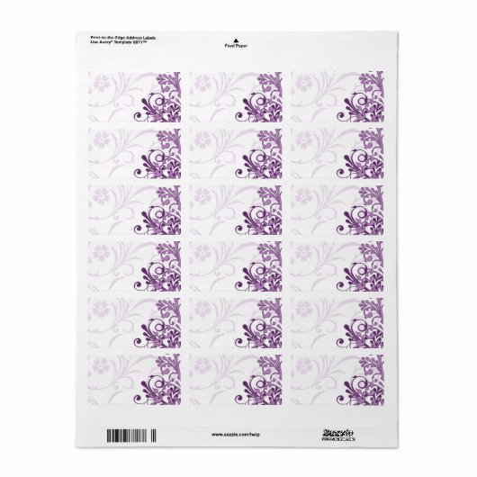 Étiquette de adresse blanc de Mariage Abstrait vio (Feuille entière)