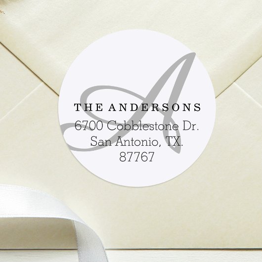 Étiquette de adresse blanc monogramme en gras