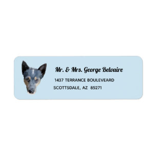 Étiquette de adresse bleu de retour de chien de