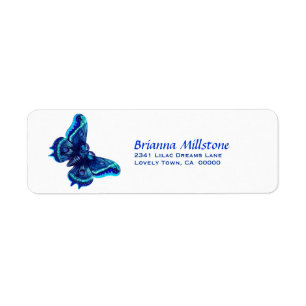 Étiquette de adresse bleu de retour de papillon