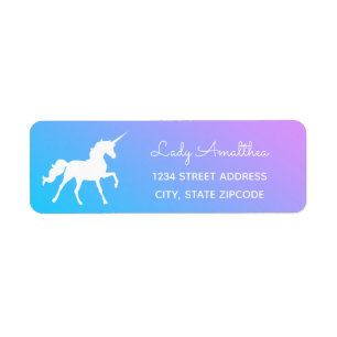 Étiquette de adresse bleu et pourpre de licorne