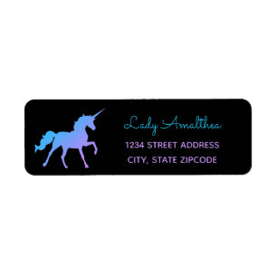 Étiquette de adresse bleu et pourpre de licorne