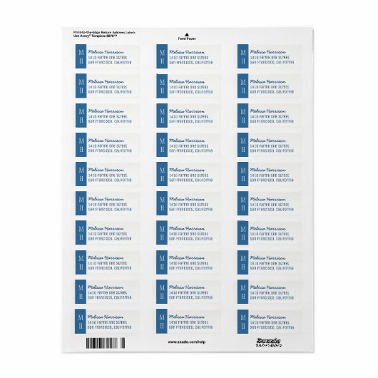 étiquette de adresse bleu moderne avec nom de scri (Feuille entière)