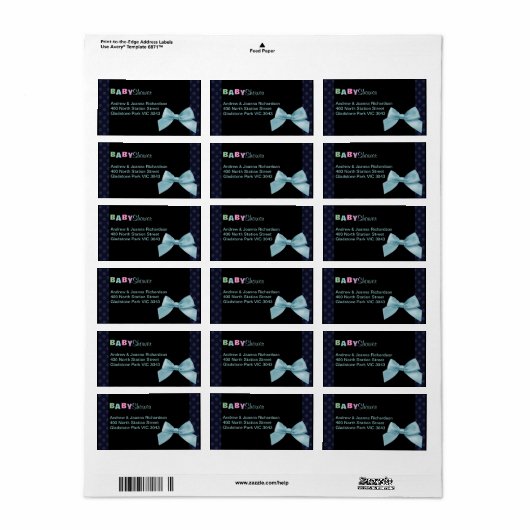 Étiquette de adresse bleu Polka Dot & Bow (Feuille entière)