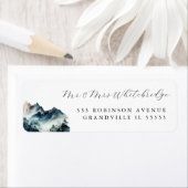 Étiquette de adresse Blue Watercolor Mountain (En situation)