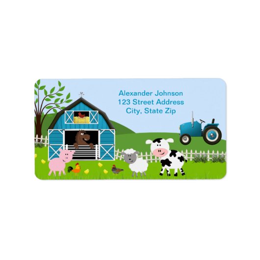 Étiquette de adresse Boy Barnyard Farm Animaux (Devant)
