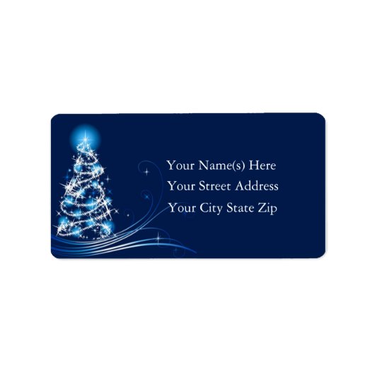 Étiquette de adresse brillant d'arbre de Noël bleu (Devant)