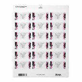 Étiquette de adresse chaud rose et noir damassé (Feuille entière)