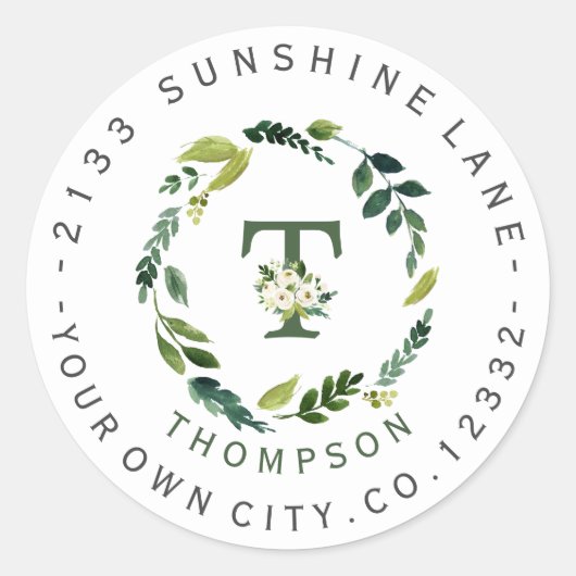 Étiquette de adresse circulaire de feuillage blanc (Devant)
