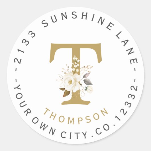 Étiquette de adresse circulaire de monogramme flor (Devant)