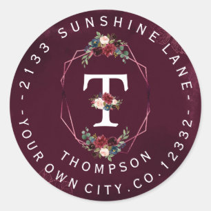 Étiquette de adresse circulaire Monogramme Floral