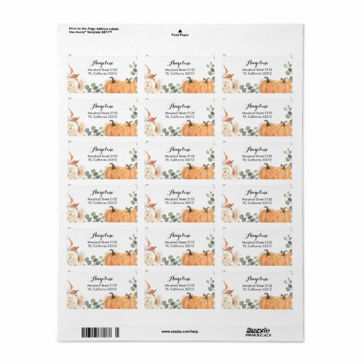 Étiquette de adresse citrouille rustique (Feuille entière)