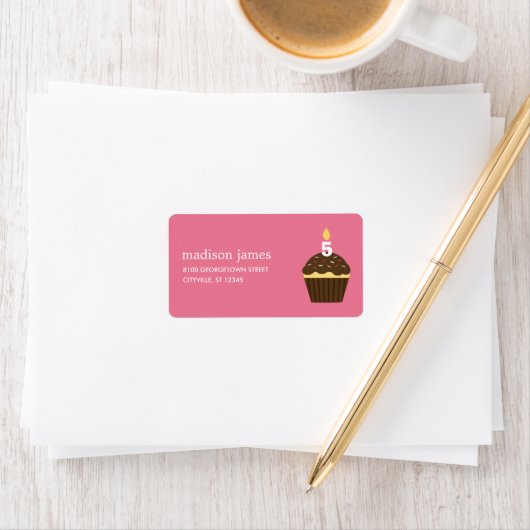 Étiquette de adresse Cupcake - Rose (En situation)