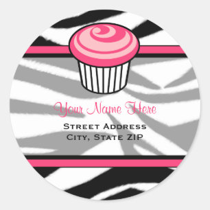 Étiquette de adresse Cupcake rose - Black Zebra Pr