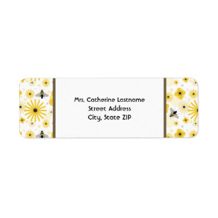 Étiquette de adresse d'abeilles et de fleurs