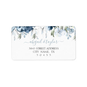 Étiquette de adresse d'aquarelle bleu Dusty