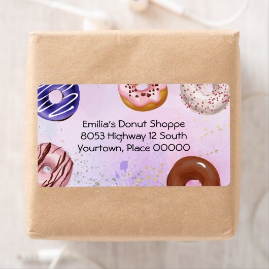 Étiquette de adresse d'aquarelle Donut (En situation)