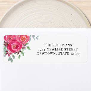 Étiquette de adresse d'aquarelle rose