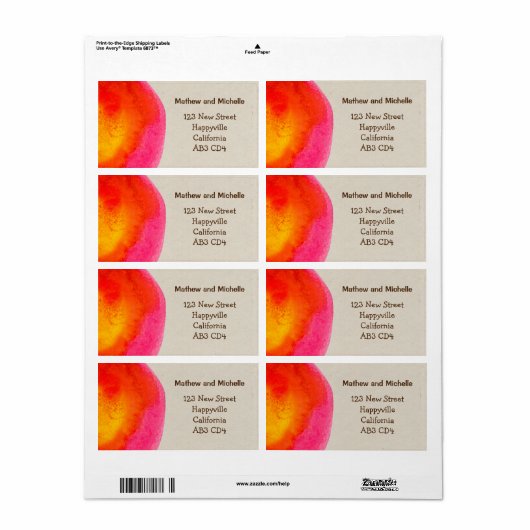 Étiquette de adresse d'aquarelle rouge brillant (Feuille entière)